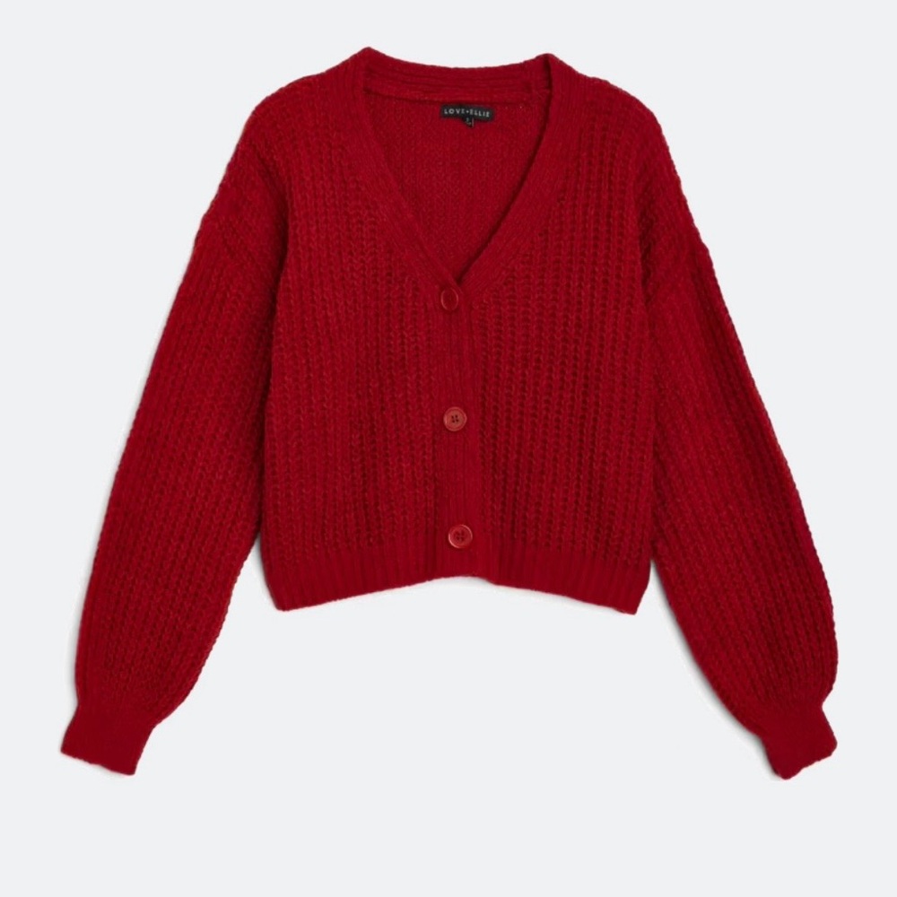 Women's Vibrant Red Cropped Cardigan